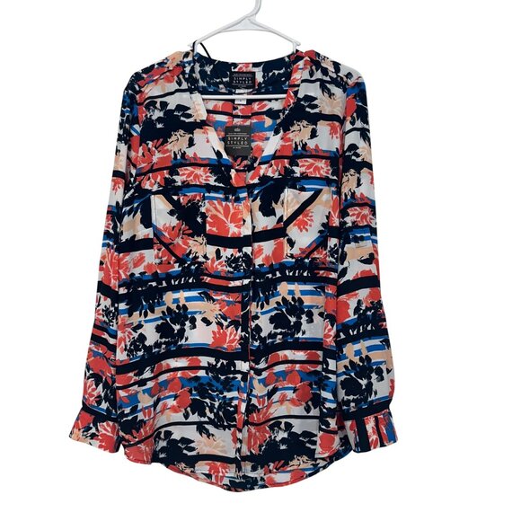 Simply Styled Womens Multicolored Button Down Top Blouse XL Long Roll Tap Sleeve - Picture 13 of 16